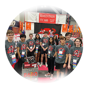 Homestead high school robotics team photo with robot